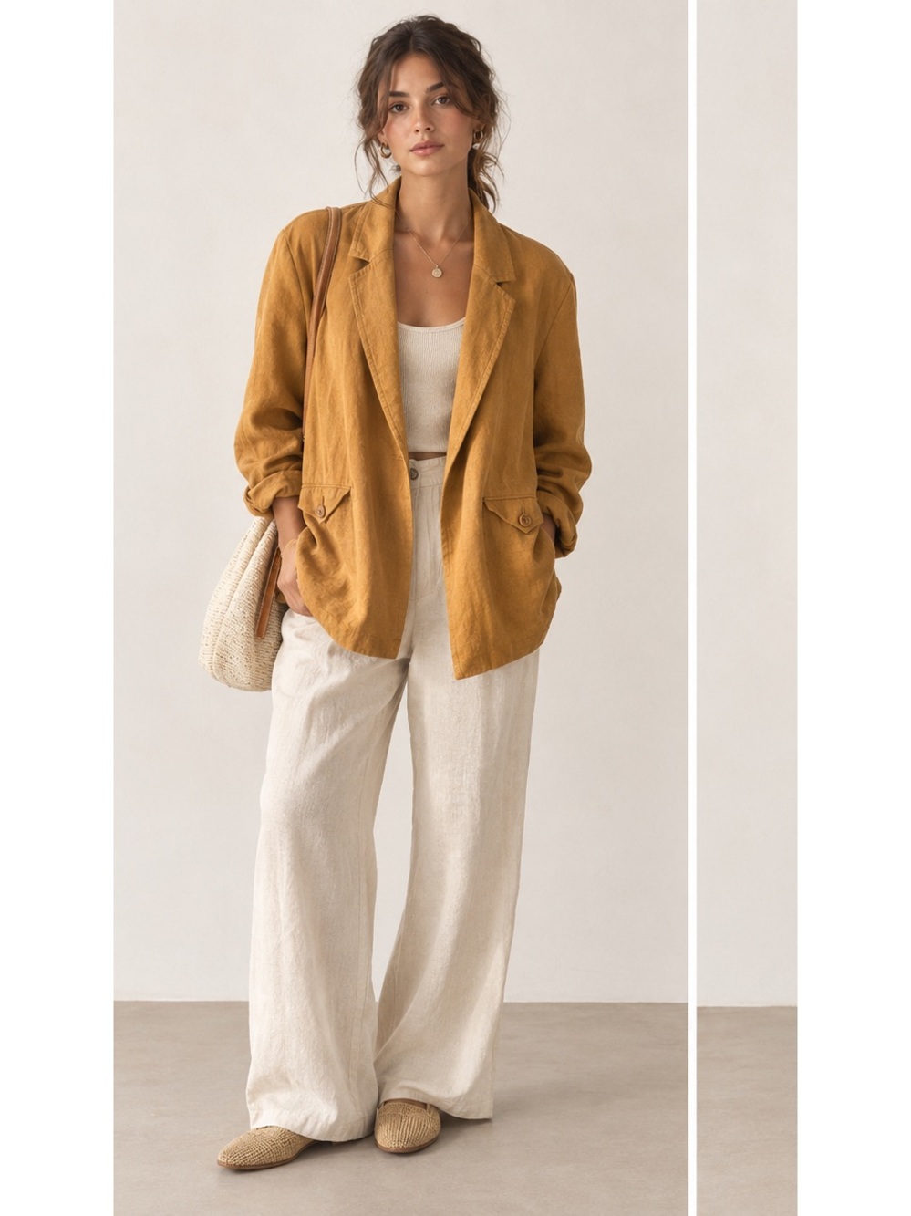 Madewell Linen Minimalist Coastal Light Academia Single-Button Blazer Medium